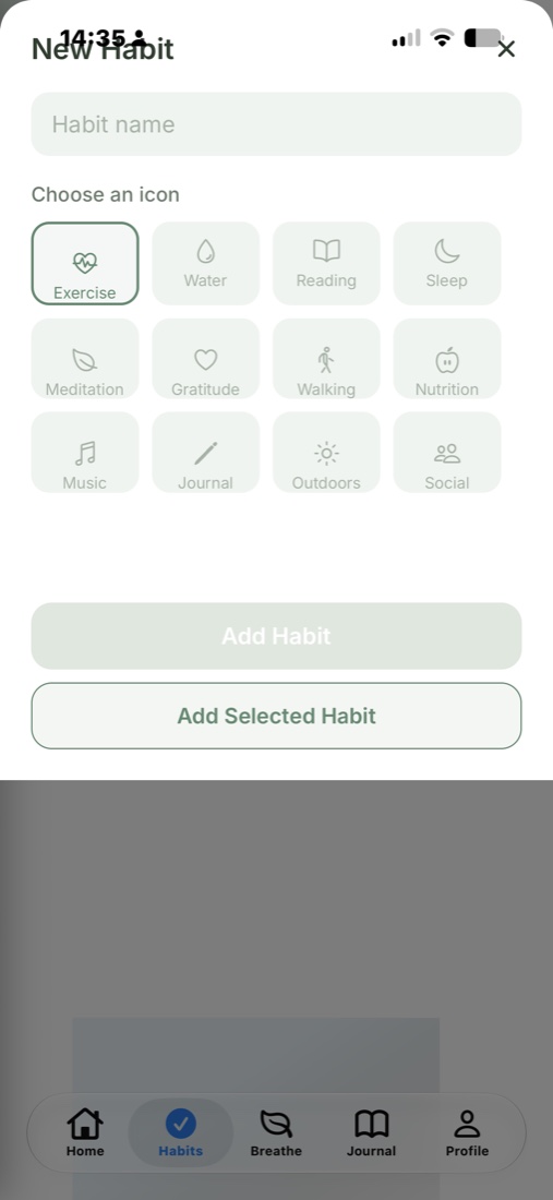 MyWellMate new habit screen