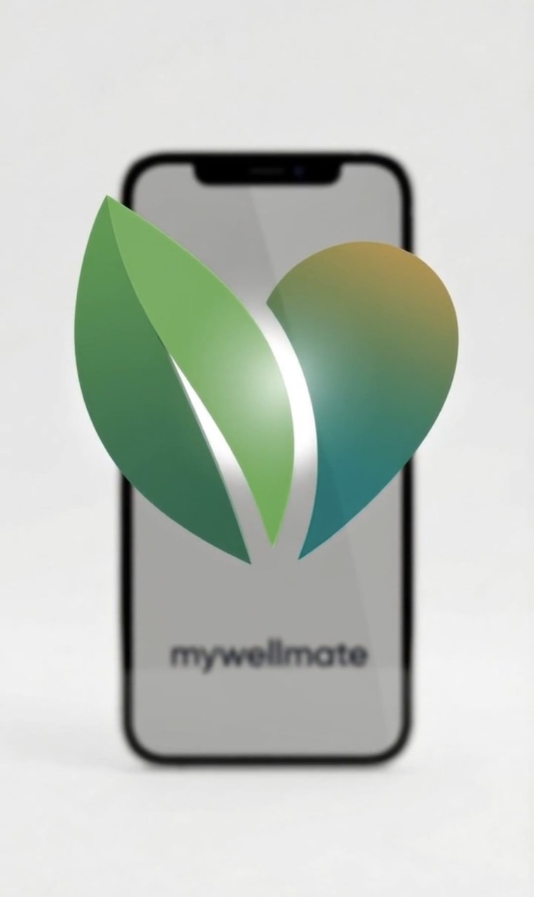 MyWellMate leaf-heart logo displayed on a phone screen